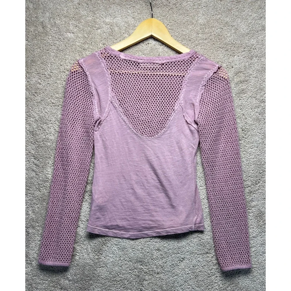 Free People Solar Eclipse Lavender Mesh Mix Long Sleeve Top S Purple Textured